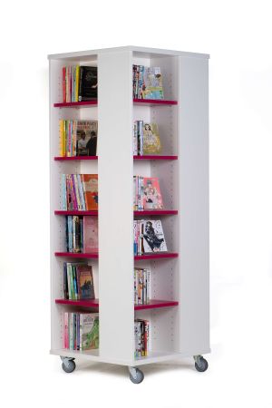 Tour à livres/mangas mobile Everna™ 1700 mm (H) - blanc/rose fuchsia 